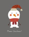 Merry Christmas. Cartoon snowman, hand drawing lettering. holiday theme. Colorful vector illustration, flat style. Royalty Free Stock Photo